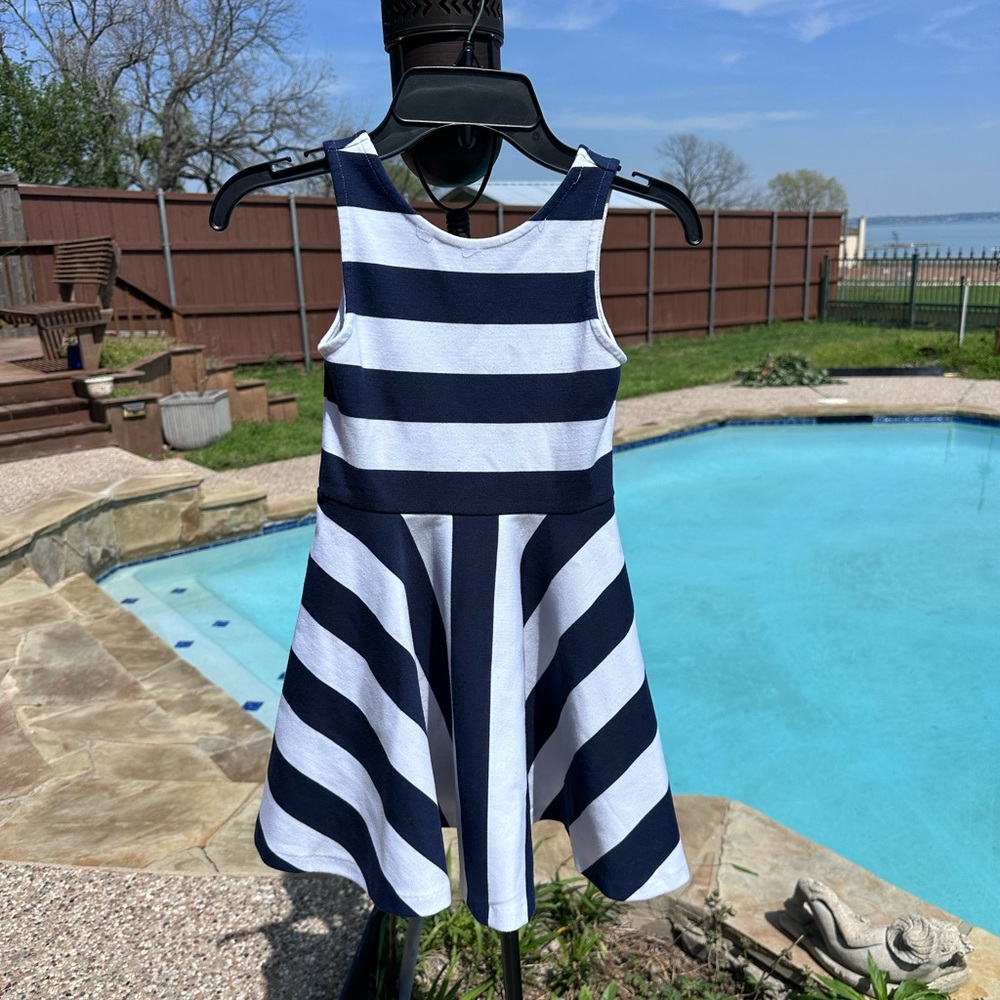 Ralph Lauren Stripped Dress Girls Size 5 Navy/White